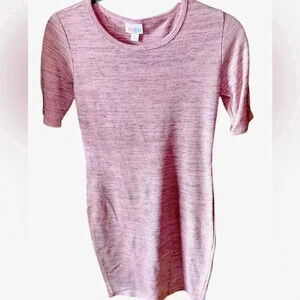 Lularoe small pink waffle texture Julia T-shirt‎ dress with black micro stripes.